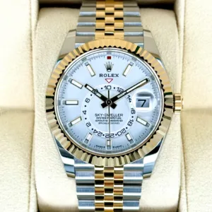 NEW 2025 Rolex Sky-Dweller 42mm 336933 Two Tone Stainless Steel and 18k Yellow Gold Jubilee Bracelet White Dial