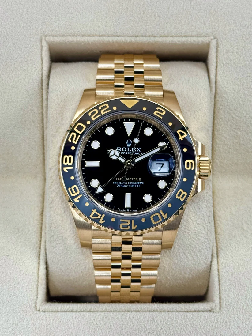NEW 2025 Rolex GMT-Master II 40mm 126718GRNR 18kt Yellow Gold Jubilee Bracelet Black Dial